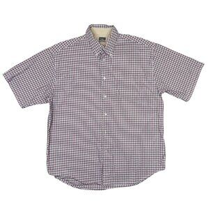 Haggar Forever New Shirt Mens Large Red White Blue Plaid Raised Texture Casual L